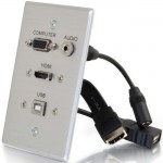 C2G HDMI, VGA, 3.5mm Audio and USB Pass Through Single Gang Wall Plate - Aluminum 39707