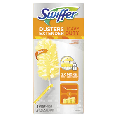 Swiffer 82074 Heavy Duty Dusters, Plastic Handle Extends to 3 ft, 1 Handle and 3 Dusters/Kit, 6 Kits/Carton