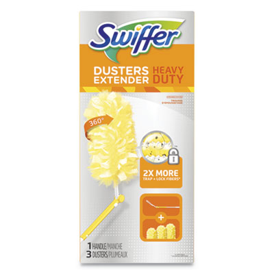 Swiffer 82074KT Heavy Duty Dusters, Plastic Handle Extends to 3 ft, 1 Handle and 3 Dusters/Kit PGC82074