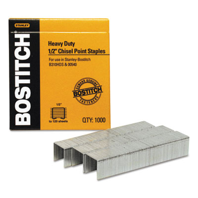 Bostitch SB351/2-1M Heavy-Duty Premium Staples, 0.5" Leg, 0.5" Crown, Steel, 1,000/Box BOSSB35121M