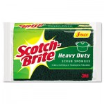 Scotch-Brite Heavy-Duty Scrub Sponge, 4 1/2 x 2 7/10 x 3/5 Green/Yellow, 3/Pack