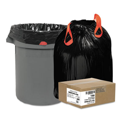 Draw 'n Tie WEB1DTL150 Heavy-Duty Trash Bags, 33 gal, 1.2 mil, 33.5" x 38", Black, 150/Box
