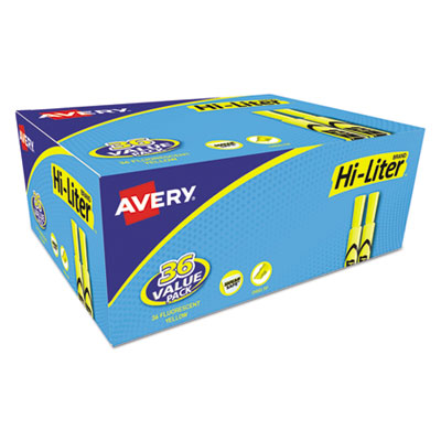 Avery HI-LITER Desk-Style Highlighters, Chisel Tip, Fluorescent Yellow, 36/Box AVE98208
