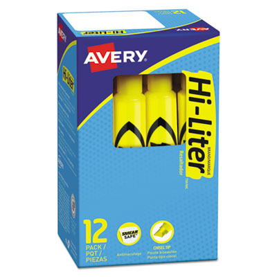 Avery HI-LITER Desk-Style Highlighters, Chisel Tip, Yellow, Dozen, (7742) AVE07742