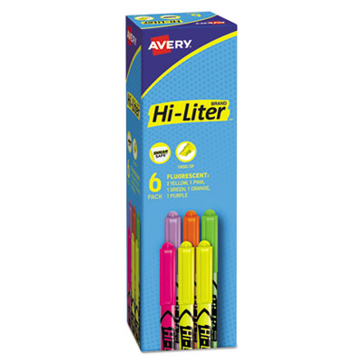 Avery HI-LITER Pen-Style Highlighter, Chisel, Assorted Fluorescent Colors, 6/Set AVE23565