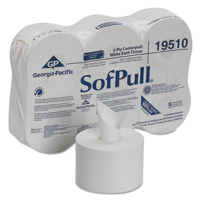 Georgia Pacific Professional High Capacity Center Pull Tissue, Septic Safe, 2-Ply, White, 1000 Sheets/Roll, 6 Rolls/Carton GPC19510