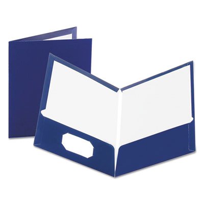 Oxford High Gloss Laminated Paperboard Folder, 100-Sheet Capacity, Navy, 25/Box OXF51743