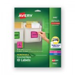 Avery High-Vis Removable Laser/Inkjet ID Labels w/ Sure Feed, 3 1/3 x 4, Neon, 72/PK AVE6482