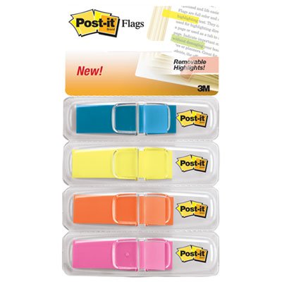 Post-It Flags 6834ABX Highlighting Page Flags, 4 Bright Colors, 4 Dispensers, 1/2" x 1 3/4", 35/Color