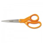 Fiskars Home and Office Scissors, 8" Long, 3.5" Cut Length, Orange Straight Handle FSK34527797J