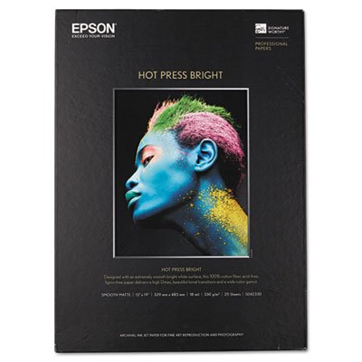 Hot Press Bright Fine Art Paper, 13 x 19, Bright White, 25 Sheets EPSS042330