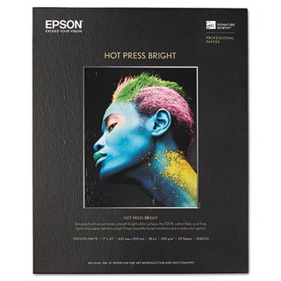 Hot Press Bright Fine Art Paper, 17 x 22, Bright White, 25 Sheets EPSS042331