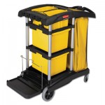 Rubbermaid Commercial HYGENE FG9T7300BLA HYGEN M-fiber Healthcare Cleaning Cart, 22w x 48.25d x 44h, Black/Yellow/Silver RCP9T73