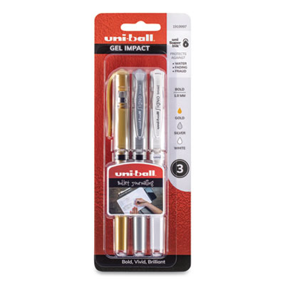 Uni-Ball Impact Bold Stick Gel Pen, 1mm, Assorted Marvelous Metallic Ink/Barrel, 3/Set UBC1919997