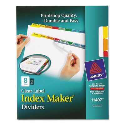 Avery Index Maker Print & Apply Clear Label Dividers w/Color Tabs, 8-Tab, Letter AVE11407
