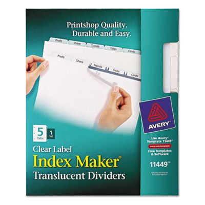 Avery Index Maker Print & Apply Clear Label Plastic Dividers, 5-Tab, Letter AVE11449