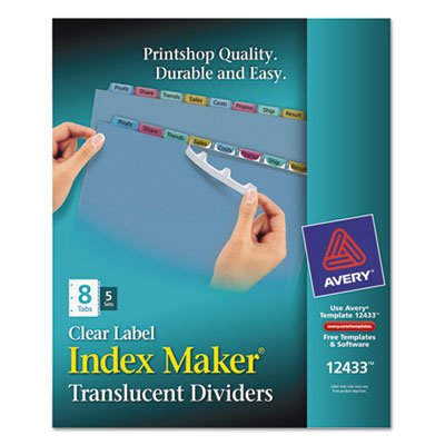 Avery Index Maker Print & Apply Clear Label Plastic Dividers, 8-Tab, Letter, 5 Sets AVE12433