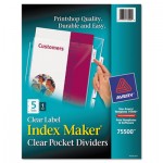 Avery Index Maker Print & Apply Clear Label Dividers w/Clear Pockets, 5-Tab, Letter AVE75500