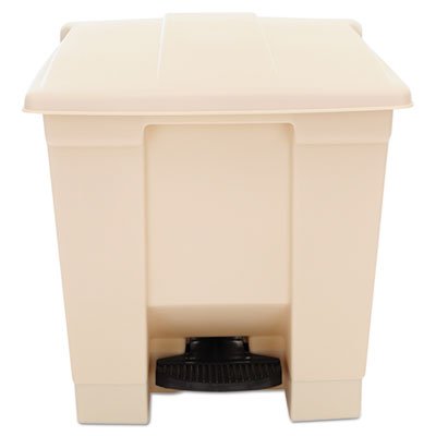 RCP 6143 BEI Indoor Utility Step-On Waste Container, Square, Plastic, 8gal, Beige RCP6143BEI