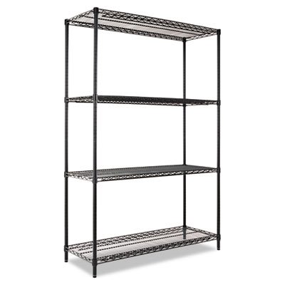 ALESW504818BL Industrial Heavy-Duty Wire Shelving Starter Kit, 4-Shelf, 48w x 18d x 72h, Black ALESW504818BL