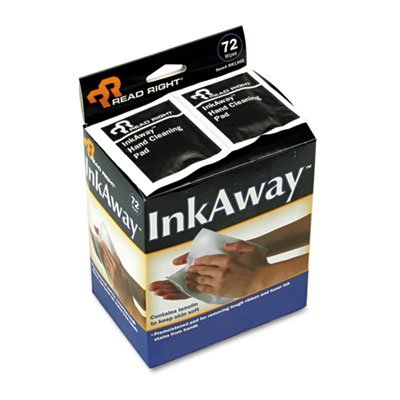 Read Right Ink Away Hand Cleaning Pads, Cloth, White, 72/Pack REARR1302