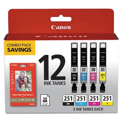 Canon Ink & Paper Combo Pack, Black/Cyan/Magenta/Yellow CNM6513B010