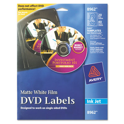 Avery Inkjet DVD Labels, Matte White, 20/Pack AVE8962