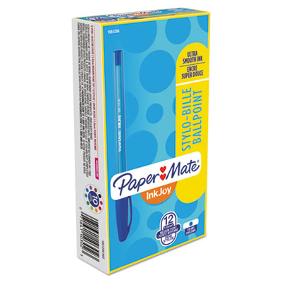 Paper Mate InkJoy 100 Stick Ballpoint Pen, Medium 1mm, Blue Ink/Barrel, Dozen PAP1951256