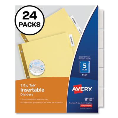 Avery Insertable Big Tab Dividers, 5-Tab, Letter, 24 Sets AVE11113