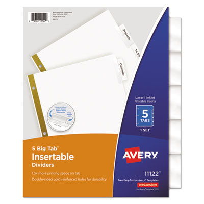 Avery Insertable Big Tab Dividers, 5-Tab, Letter AVE11122
