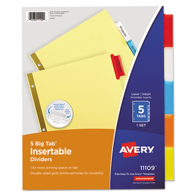 Avery Insertable Big Tab Dividers, 5-Tab, Letter AVE11109