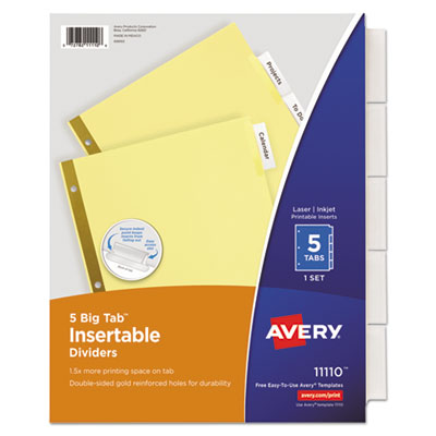 Avery Insertable Big Tab Dividers, 5-Tab, Letter AVE11110