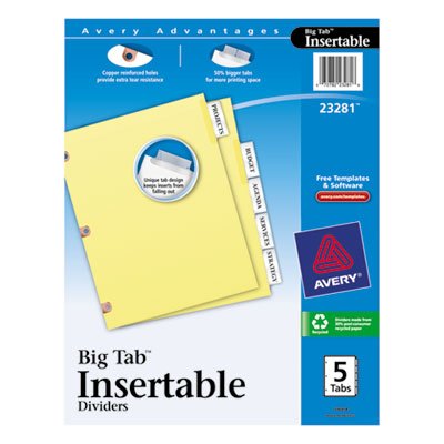 Avery Insertable Big Tab Dividers, 5-Tab, Letter AVE23281