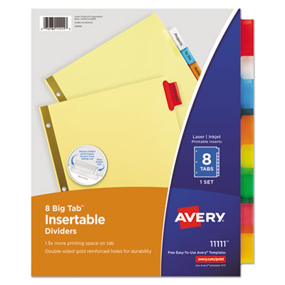 Avery Insertable Big Tab Dividers, 8-Tab, Letter AVE11111