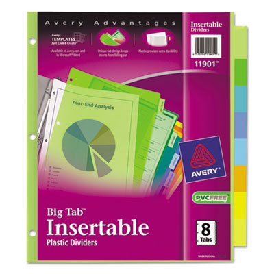 Avery Insertable Big Tab Plastic Dividers, 8-Tab, Letter AVE11901