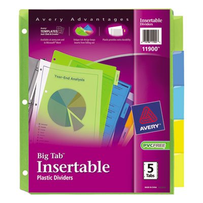 Avery Insertable Big Tab Plastic Dividers, 5-Tab, Letter AVE11900