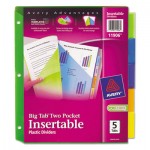 Avery Insertable Big Tab Plastic Dividers w/Double Pockets, 5-Tab, 11 x 9 AVE11906