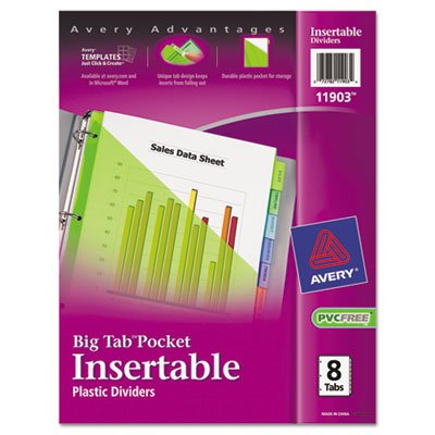 Avery Insertable Big Tab Plastic Dividers w/Single Pockets, 8-Tab, 11 1/8 x 9 1/4 AVE11903