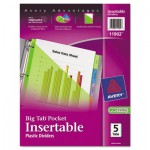 Avery Insertable Big Tab Plastic Dividers w/Single Pockets, 5-Tab, 11 1/8 x 9 1/4 AVE11902