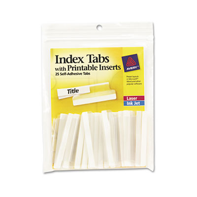 Avery Insertable Index Tabs with Printable Inserts, 1/5-Cut Tabs, Clear, 2" Wide, 25/Pack AVE16241