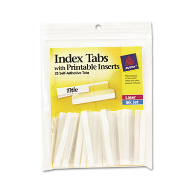 Avery Insertable Index Tabs with Printable Inserts, 1/5-Cut Tabs, Clear, 2" Wide, 25/Pack AVE16241