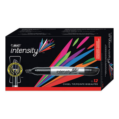 BIC GPMM11 BLK Intensity Chisel Tip Permanent Marker, Broad, Tuxedo Black, Dozen BICGPMM11BK