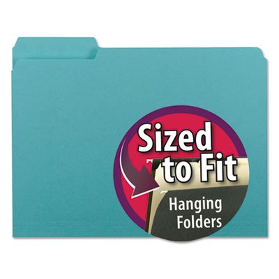 Smead Interior File Folders, 1/3 Cut Top Tab, Letter, Aqua, 100/Box SMD10235
