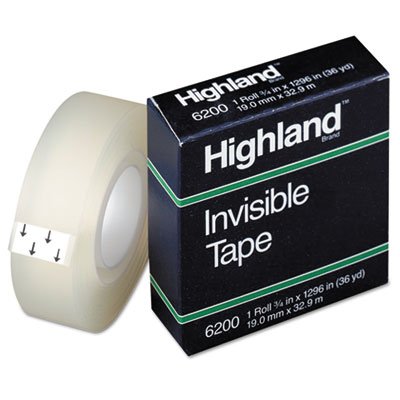 Highland Invisible Permanent Mending Tape, 3/4" x 1296", 1" Core, Clear MMM6200341296