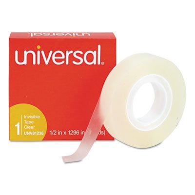 UNV81236 Invisible Tape, 1/2" x 1296", 1" Core, Clear, 12/Pack UNV81236VP