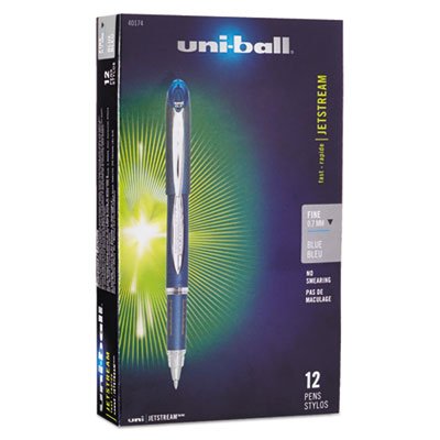 Uni-Ball Jetstream Ballpoint Stick Pen, 7mm, Blue Ink, Fine SAN40174