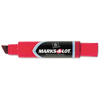 Marks-A-Lot Jumbo Desk Style Permanent Marker, Chisel Tip, Red AVE24147