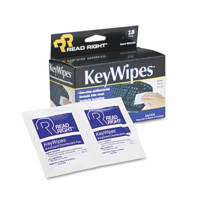 Read Right KeyWipes Keyboard & Hand Cleaner Wet Wipes, 5 x 6 7/8, 18/Box REARR1233