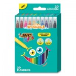 BIC Kids Ultra Washable Markers, Medium Bullet Tip, Assorted Colors, 20/Pack BICBKCM20AST