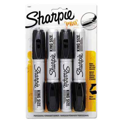 Sharpie King Size Permanent Marker, Broad Chisel Tip, Black, 4/Pack SAN15661PP